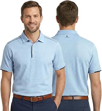 Cole Haan Trafton Golf Polo Shirts for Men - Lightweight Fabric with 4-Way Stretch, Moisture Management & Contrasting Piping