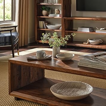 Stickley Saranac Cocktail Table, Coffee Table, Solid Rustic Walnut, Sustainable Construction, Open Back, Sled Base, 54in W x 24in D x 18in H, Made in USA