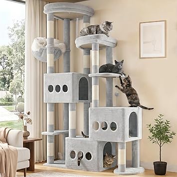 Gitelsnour Sturdy Cat Tree with 3 Large Cat Condos, 3 Platfroms, 71.7'' Cat Tree Tower for Indoor Cats Large Adult, Heavy Duty Cat Tower with 10 Scratching Posts for 20 lbs+Cats, Light Gray GCT036W