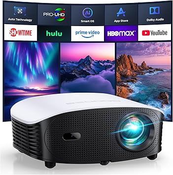 GooDee AI Smart Mini Projector with WiFi and Bluetooth - FHD 4K Support, Compatible with Netflix/YouTube, Auto Focus & Keystone, Dolby Audio Movie Projector for Outdoor Movie Night & Bedroom Theater