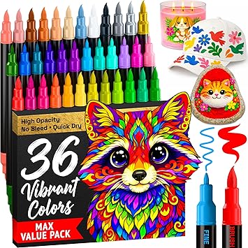 ARTISTRO 36 Acrylic Paint Markers - Paint Pens for Drawing, Brush + Fine Tips - For Fabric, Rock, Glass, Wood, DIY - Art & Craft Supplies for Adults, Teens, Kids - Teacher Appreciation Gift