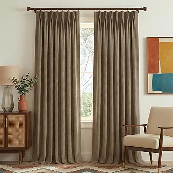 NICETOWN Hazelnut Brown Linen Curtains 96 inches Long Pinch Pleated - Room Darkening Sun Protection Thick Drapes for Living Room & Quiet Bedroom, Modern Home Decor, 40" Wide (2 Panels)