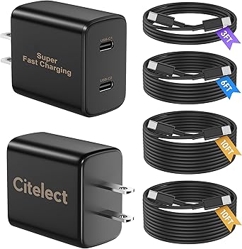 Super Fast Samsung Charger Type C, 2Pack Dual Port USB C Fast Charger Block with Long 3/6/10/10FT USB C to C Cable for Samsung Galaxy S26/S25/S25 Ultra/S25+/S24/S24Ultra/S24+/S23/iPhone 17 - Black
