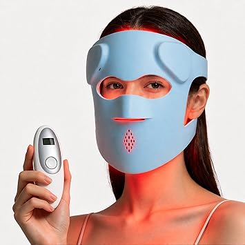 Jorking FDA-Cleared Red Light Therapy for Face,3D Cordless Liquid Silicone Infrared Mask With Adjustable Velcro,Remote Control,Two-hour Runtime,Rechargeable,for Home Skincare Routine