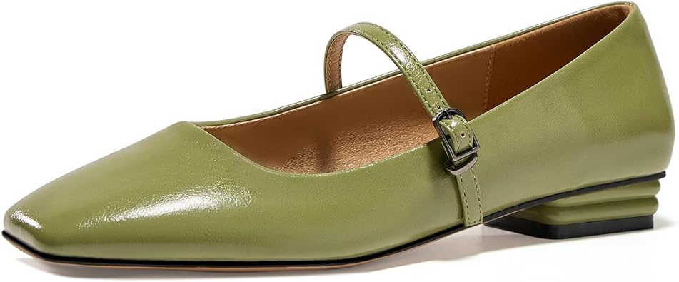 Womens Mary Jane Flats Closed Square Toe Ballet Flat Dressy Comfortable Slip on Shoes