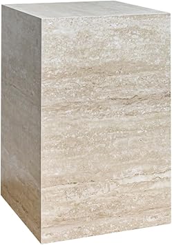 Modern Sintered Stone End Table for Living Room & Entryway, Sofa Table with Square Pedestal Base for Small Spaces, Fully Assembled & Low-Maintenance (Beige)