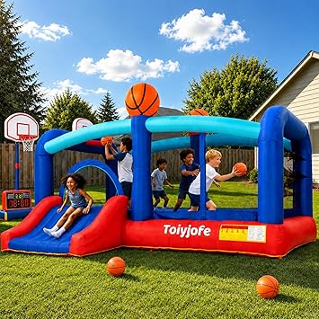 Extra Large Basketball Bounce House for Big Kids Ages 8-12, 16FT Inflatable Bouncy Castle with Slide & Dual Hoops, Outdoor Backyard Party Sports Jumper with 680W GFCI Blower