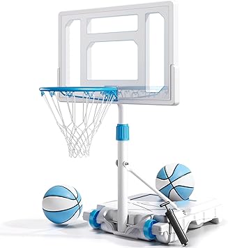 BACKYARD BLITZ Pool Basketball Hoop, 32in Portable Swimming Basketball Hoop for Pool, Stainless Steel Rust-Proof Basketball Goal Set Outdoor/Indoor