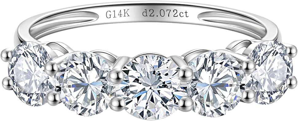 14k White Gold 0.5-2 Carat Three/Five Stone IGI Certified LAB Grown Diamond Rings for Anniversary Wedding Promise Engagement, Diamond Wedding Bands Eternity Rings Jewelry Gifts for Women