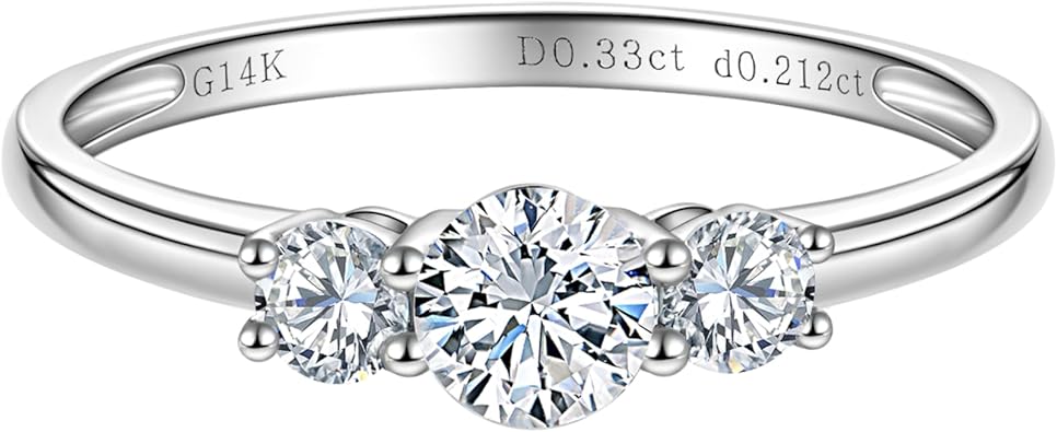 14k White Gold 0.5-2 Carat Three/Five Stone IGI Certified LAB Grown Diamond Rings for Anniversary Wedding Promise Engagement, Diamond Wedding Bands Eternity Rings Jewelry Gifts for Women