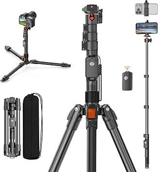 XXZU 75" Camera Tripod,Tripod For Camera Phone with Remote & 360° Ball Head,Aluminum Phone Tripod/Monopod,Camera Stand Tripod for iPhone/Canon/Nikon/DSLR/Digital Camera Accessory Kits,Max Load 17.64lb