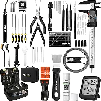 76pcs 3D Printer Tools Kit with Bag, 3D Printer Accessories includes Digital Caliper, Hygrometer, PTFE Tube Kit, Deburring Tool, Scrapers, Nozzle Cleaning, for Bambu Lab, Ender 3, FDM/SLA Printers etc