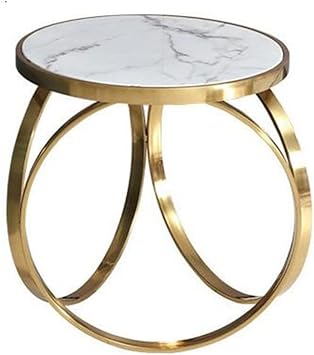 Round Marble Side Table Sofa Balcony Leisure Small Coffee Shiny Stainless Steel Circle Frame