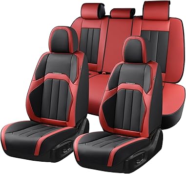 Coverado Nappa Leather Car Seat Covers Full Set, Luxury Waterproof Seat Protectors, Airbag Compatible Anti‑Slip Auto Seat Covers, Universal Fit for Most Cars SUVs Trucks Pickup Vehicles