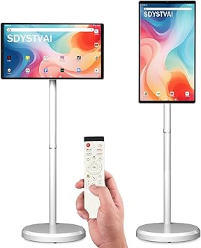 21.5" FHD Smart Portable TV, Rolling TV on Wheels, Android 15 OS, 6G +128GB Storage, Portable Touch Screen Monitor, 13MP Camera, Built-in Battery, 60Hz Refresh Rate, Full Swivel Rotation, Voice Remote