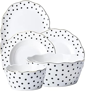 Black and White Spotted Ceramic Tableware Set Porcelain Plate Soup Bowl Salad Fish Kitchen Utensils