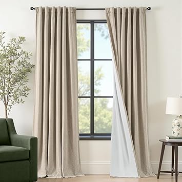 108 Inch Blackout Curtains for Living Room Sliding Doors Floor to Ceiling Beige Thick Linen Look Drapes with 100% Blackout Lining Thermal Insulated Noise Reducing Drapes Bedroom High Window Curtains