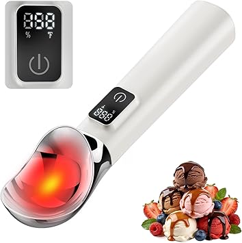 Heated Ice Cream Scoop Rechargeable, 5000mAh Battery Electric Ice Cream Scoop for Hard Icecream and More with LED Display, Self-Warming Heats To 158℉, IP67 Waterproof, Ideal Kitchen Gifts (White)