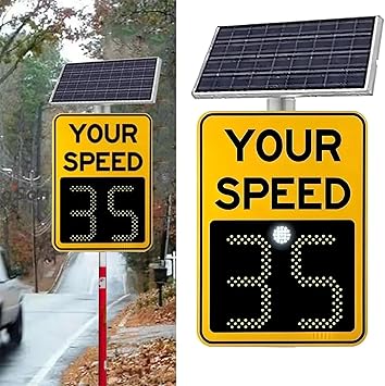 Solar Powered Radar Speed Sign, 20"x27" & 24"x35" Digital Speed Feedback Traffic Warning Sign, Solar Radar Display with Accessories for Enhanced Road Safety