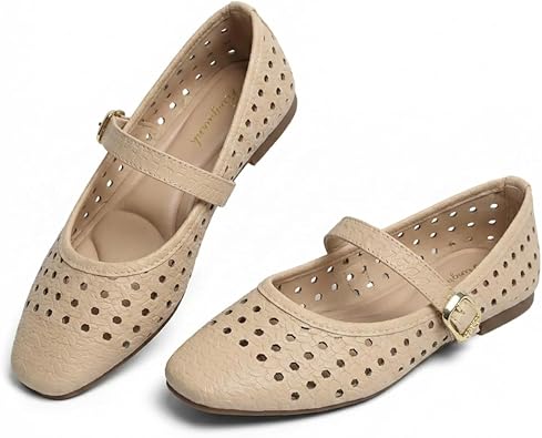 Mary Jane Shoes Women Flats Ballet Flats with Strap Square Toe Buckle MaryJanes for Women Dressy Comfortable