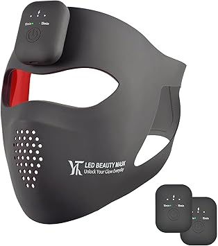 Red Light for Face, Near-Infrared Soft Lightweight Mask, Wireless Rechargeable 4D LED Face Mask for Home & Travel with Timer (Grey A)