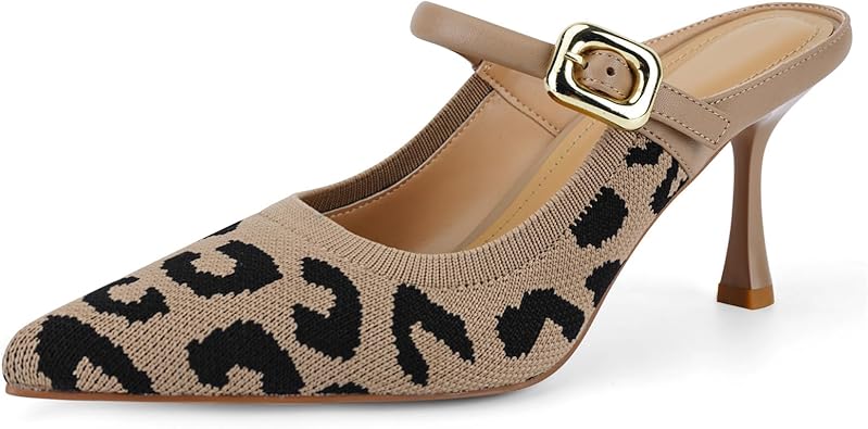 Women's Closed Toe Knitted Slingback Pumps - 3.03" Kitten Heels, Comfortable Pointed Toe Heeled Sandals for Office, Wedding & Party