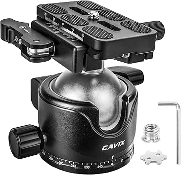 CAVIX H-46F Lever Tripod Head, Low Gravity Metal Ball Head Camera Head, Panoramic Ball Head with 1/4" Arca Swiss Quick Release Plate for Tripod, Monopod, DSLR, Camera, 44lbs/20kg Max Load