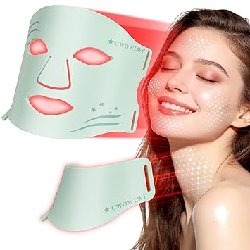 LED Face Mask Light Therapy with Neck, 7-Color Skin Care Mask for Home Use, Red 630±5nm & Near Infrared 830nm, Helps Reduce Wrinkles & Inflammatory Acne（Green）