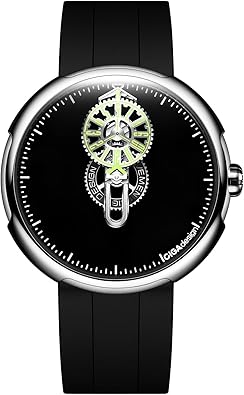 CIGA Design Wandering Hour Automatic Mechanical Watch, Time Cipher, 45MM Round Steel Case, Super-Black Dial, Super Luminova, Fluororubber Strap Gifts for Men and Women
