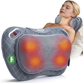 ALLJOY Cordless Neck and Back Massager with Heat & LCD Display - Rechargeable Shiatsu Massage Pillow for Muscle Pain Relief, Use While Charging, Gifts for Women Men