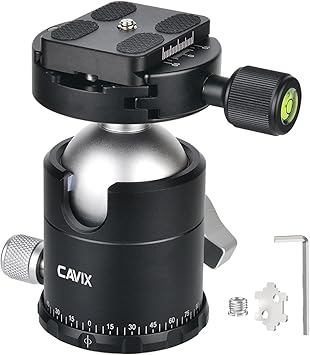 CAVIX 360°Panoramic Ball Head Tripod Head, 18kg(39.7lbs) Load Capacity, 44mm Metal Ball Head with 1/4" Arca-Swiss Quick Release Plate for Tripod Monopod Slider DSLR Camera Camcorder