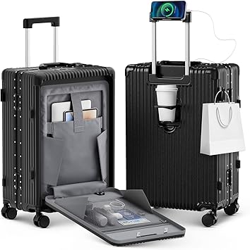 20 Inch Carry On Luggage Airline Approved, PC Hardshell Suitcase with Front Pocket, USB Charging Ports, Zipperless Aluminum Frame, 360 Spinner Wheels & TSA Lock for Travel