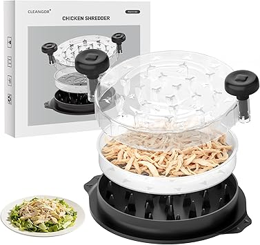 Cleangor Chicken Shredder Tool Twist, Visible Chicken Breast Shredder Tool Meat Shredder with Removable Tray, Ergonomic Handle, Non-Slip Base Food Shredder Tool for Chicken, Pork, Beef, Fish