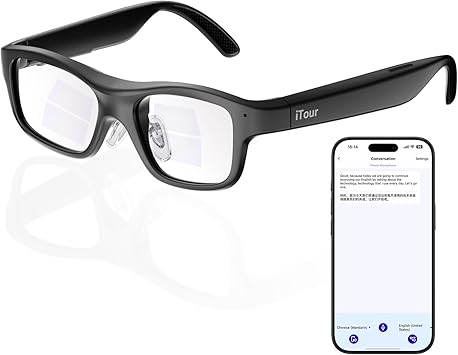 A1 Smart Glasses with Subtitle Display, AI AR Glasses Translation Device 110 Languages, Offline Language Translator Device, Photo & Call Translation for Travel, Business & Meetings