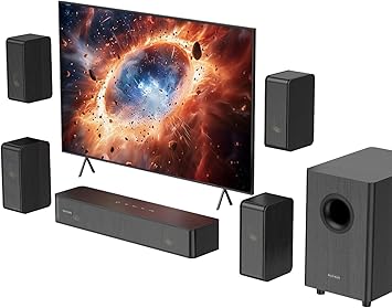5.1.2 Virtual Surround Sound System for Small Rooms, Compact Smart TV Sound Bars Home Theater w/4 Wired Speakers, Clear Voice & Deep Bass, 5.25'' Wired Subwoofer Soundbar Easy Setup, ARC/OPT/BT, 2026