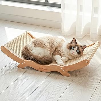 Extra-Large Cat Scratcher Bed with Natural Sisal Scratching Pad, Wooden Cat Bed Lounge Hammock for Indoor Cats, Durable Cat Scratching Post Furniture for Large Cats