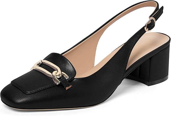 Women's Pumps Low Chunky Block Heel Square Toe Slip On Comfortable Dress Shoes for Work Office Casual