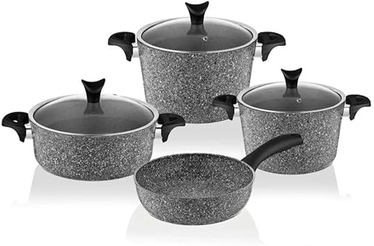 7 Piece Granite Cookware Set Gray Pan Kitchen Utensil Useful Non-Stick