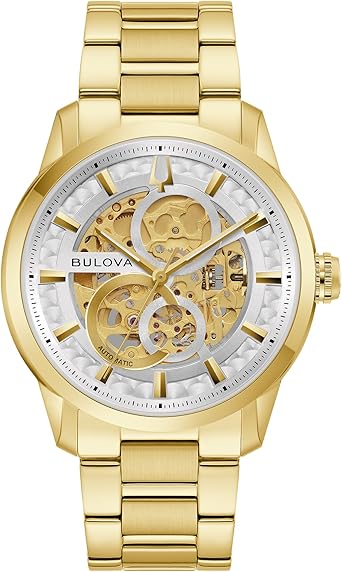 Bulova Men's Automatic Sutton Watch, Gold-Tone Stainless Steel Case & Silver-White Dial (Style: 97A201)
