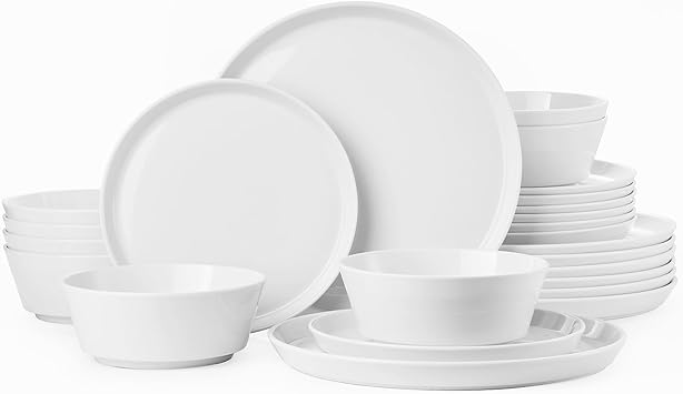 KINGSTONE Bone China Dinnerware Sets for 8, 24-Piece Lightweight Porcelain plates and bowls sets, Scratch Resistant Dish Set, Kitchen Dinner Set, for Home, Party, Gift, Microwave & Dishwasher Safe