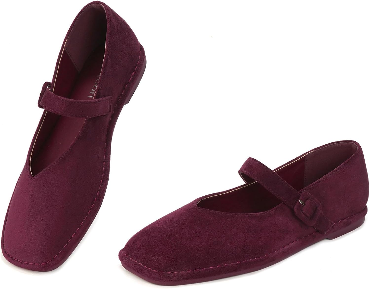 Women's Mary Jane Flats Elegant V-Cut Square Toe Ballet Shoes with Adjustable Strap Comfortable for Casual Dressy Office