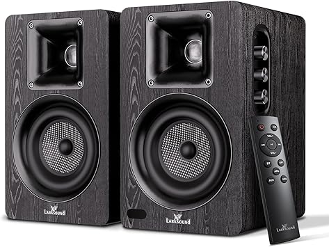 LARKSOUND Active Bookshelf Speakers for Turntable, Powered PC Desktop & TV Audio, Aluminum Horn Tweeter, 4" Woven Glass Fiber Woofer, Built-in Amp, BT/Opt/ARC/AUX/USB, Black