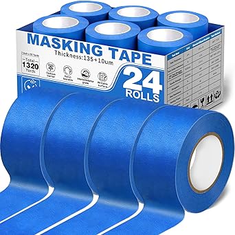 Aheroi Painters Tape, 24 Rolls Painters Tape 2 Inch Wide, 248℉ Blue Masking Tape(1320yds), Sharp Lines Wide UV-Resistant Tape Bulk for Multi-Purpose, No Residue&Easy Removal, Home Walls Car Supplies