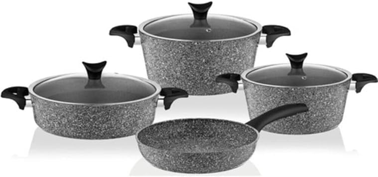 7 Piece Granite Cookware Set Gray Pan Kitchen Utensil Useful Non-Stick