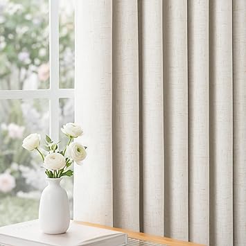 THREE GIRLS Pinch Pleated Blackout Curtains for Bedroom – 100% Light Blocking Linen Blend Curtains, Thermal Insulated Drapes 40"x95", Natural Beige (2 Panels)