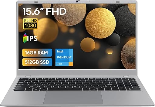 15.6" FHD IPS Laptop Computer, 16GB RAM 512GB SSD, Pentium Gold 6500Y (Up to 3.4GHz, Beats Core M3-8100Y), WiFi 5/BT 5.0, for Office & Online Courses