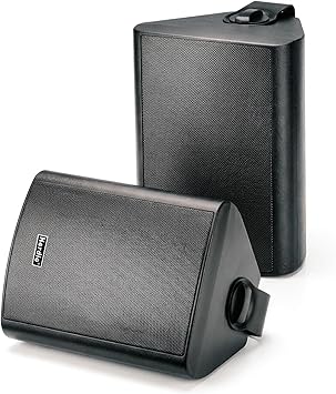 Herdio 6.5" 400W Outdoor Bluetooth Speakers, IPX5 Waterproof Rating and Be Able to Wireless Multi-Connection Up to 20 Units for Patio/Porch/Balcony (Black, 2-Pack)