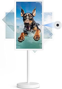 22-Inch Portable TV on Wheels, 1080p Portable Touch Screen Monitor, Android15, EDLA-Certified, Full Swivel Rotation, Smart Rolling TV Built-in 13MP Camera, Built-in Battery(6-8H), 6+128G