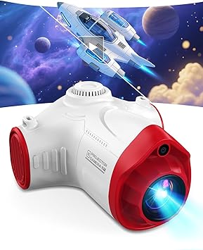 Kids Camera with Projector Spaceship 48MP HD Digital Camera for Kids 1080P Video Recorder Toy with 32GB SD Card & Tripod Outer Space Birthday for Boys Girls Age 3-12 (Red)
