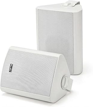 Herdio 6.5" 400W Outdoor Bluetooth Speakers, IPX5 Waterproof Rating and Be Able to Wireless Multi-Connection Up to 20 Units for Patio/Porch/Balcony (White, 2-Pack)